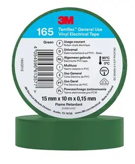 3M Temflex Vinyl-Isolierband 165, Grün, 15 mm x 10 m