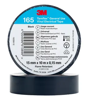 3M Temflex Vinyl-Isolierband 165, Schwarz, 15 mm x 10 m