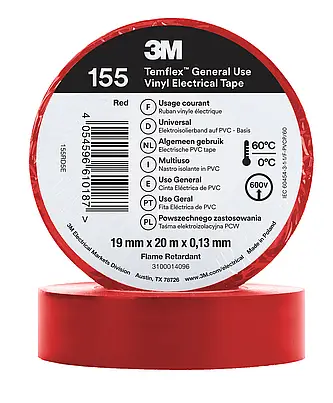 3M Temflex Vinyl-Isolierband 155, Rot, 19 mm x 20 m