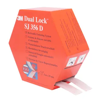 3M Dual Lock Flexibler Druckverschluss SJ356D, Transparent, 25 mm x 5 m, 5.7 mm, 40 Köpfe/cm², Spendebox