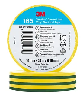 3M Temflex Vinyl-Isolierband 165, Grün/Gelb, 19 mm x 20 m