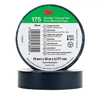3M Temflex Vinyl-Isolierband 175, Schwarz, 19 mm x 20 m