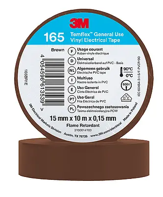 3M Temflex Vinyl-Isolierband 165, Baun, 15 mm x 10 m