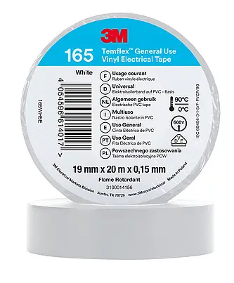 3M Temflex Vinyl-Isolierband 165, Weiß, 19 mm x 20 m