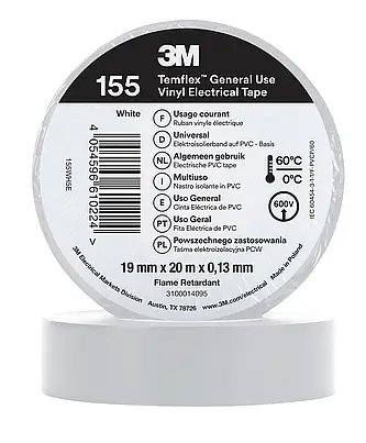 3M Temflex Vinyl-Isolierband 155, Weiß, 19 mm x 20 m