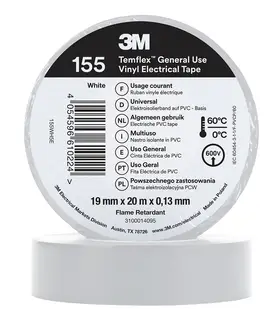 3M Temflex Vinyl-Isolierband 155, Weiß, 19 mm x 20 m