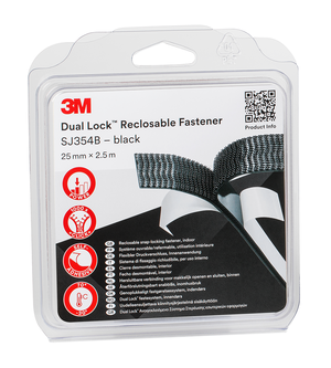 3M Dual Lock Flexibler Druckverschluss SJ354-Serie, SJ3540, Schwarz, 25 mm x 2.5 m, 40 Köpfe/cm², IPC
