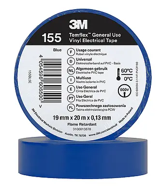 3M Temflex Vinyl-Isolierband 155, Blau, 19 mm x 20 m