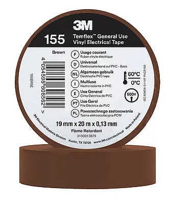 3M Temflex Vinyl-Isolierband 155, Baun, 19 mm x 20 m