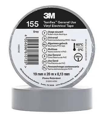 3M Temflex Vinyl-Isolierband 155, Grau, 19 mm x 20 m