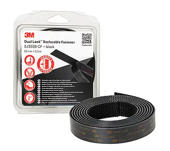 3M Dual Lock Flexibler Druckverschluss SJ355B, Schwarz, 25 mm x 2.5 m, 5.7 mm, 40 Köpfe/cm², Einzeln verpackt