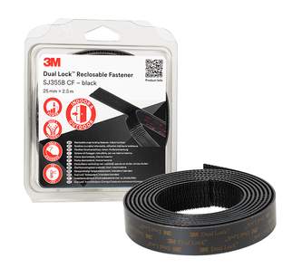 3M Dual Lock Flexibler Druckverschluss SJ355B, Schwarz, 25 mm x 2.5 m, 5.7 mm, 40 Köpfe/cm², Einzeln verpackt