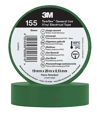 3M Temflex Vinyl-Isolierband 155, Grün, 19 mm x 20 m