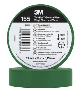 3M Temflex Vinyl-Isolierband 155, Grün, 19 mm x 20 m